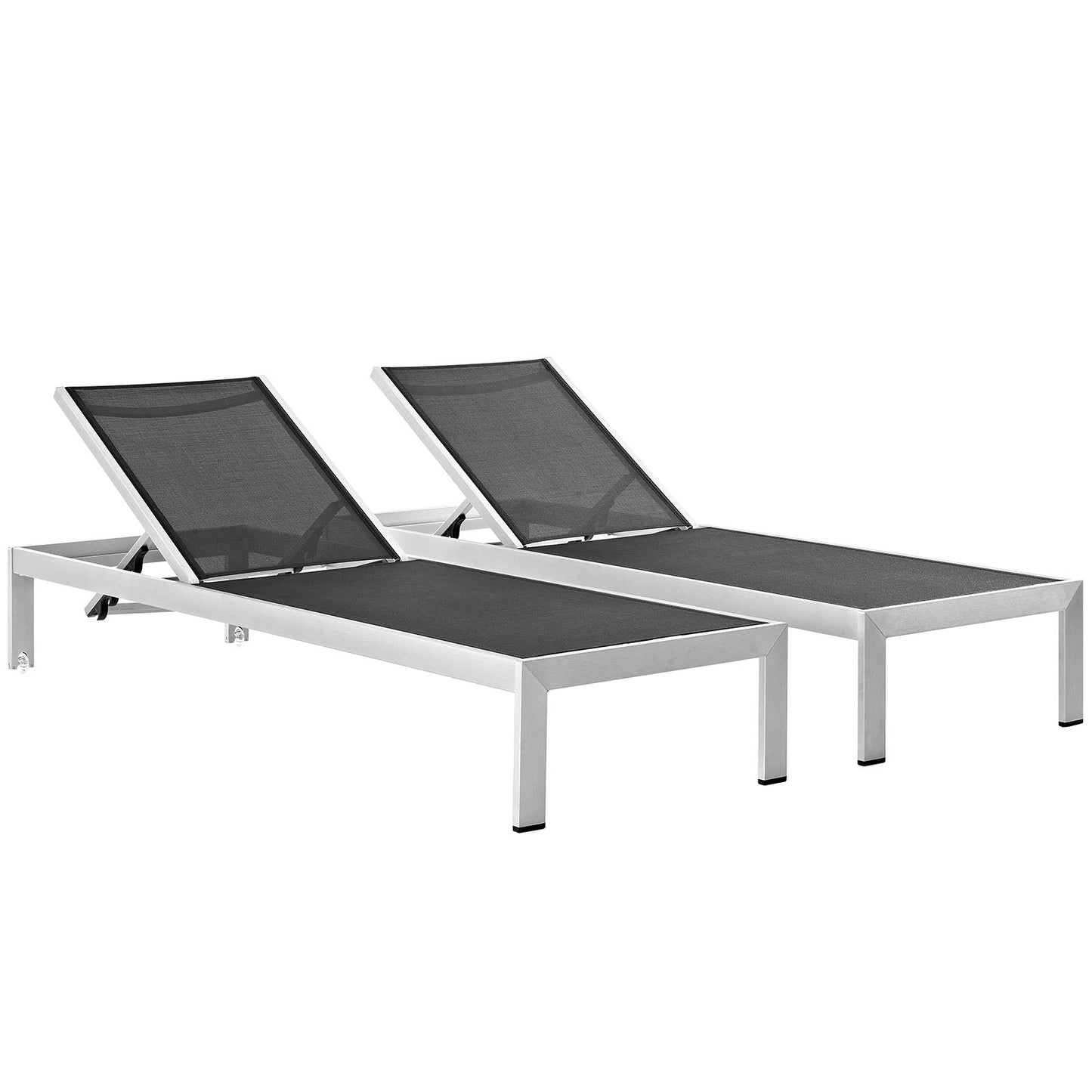 Shore Chaise Outdoor Patio Aluminum Set of 2 Silver Black EEI-2472-SLV-BLK-SET