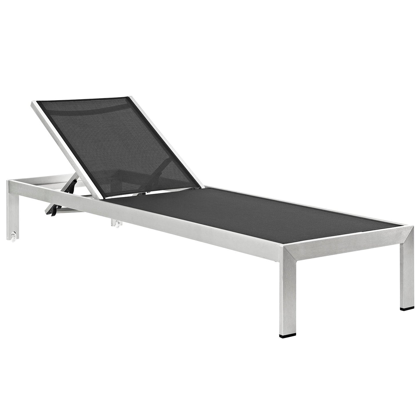 Shore Chaise Outdoor Patio Aluminum Set of 2 Silver Black EEI-2472-SLV-BLK-SET