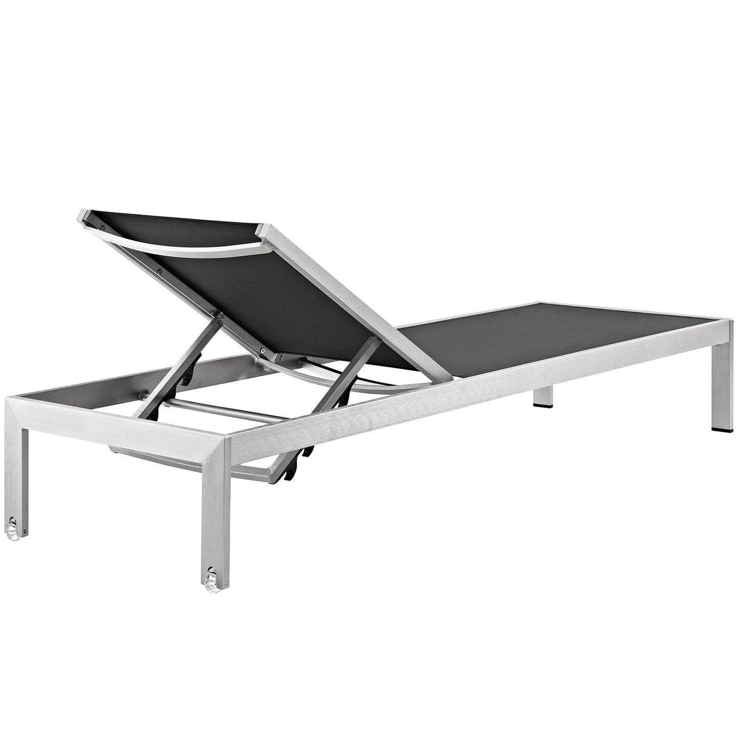 Shore Chaise Outdoor Patio Aluminum Set of 2 Silver Black EEI-2472-SLV-BLK-SET