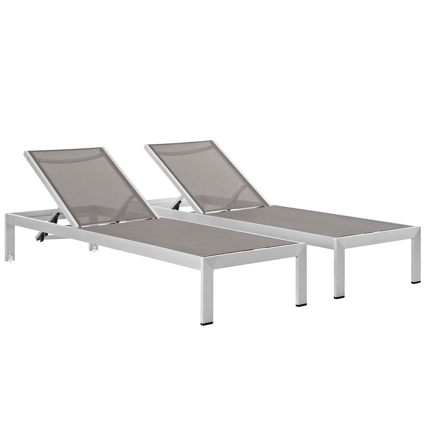 Shore Chaise Outdoor Patio Aluminum Set of 2 Silver Gray EEI-2472-SLV-GRY-SET