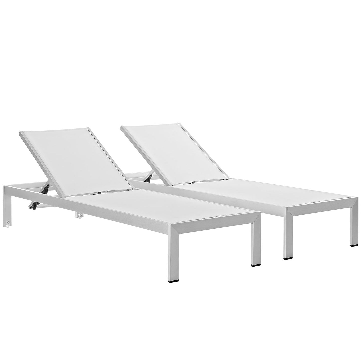 Shore Chaise Outdoor Patio Aluminum Set of 2 Silver White EEI-2472-SLV-WHI-SET