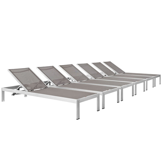 Shore Chaise Outdoor Patio Aluminum Set of 6 Silver Gray EEI-2474-SLV-GRY-SET