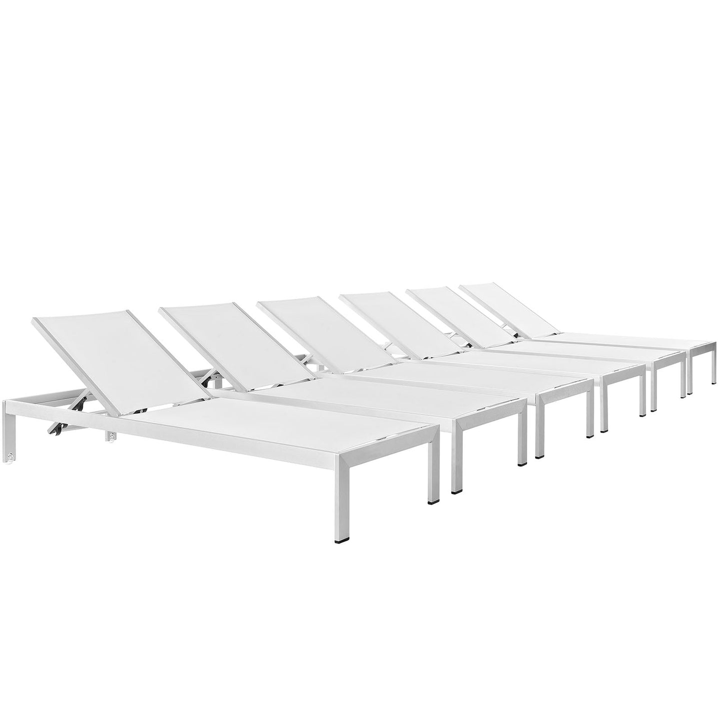 Shore Chaise Outdoor Patio Aluminum Set of 6 Silver White EEI-2474-SLV-WHI-SET