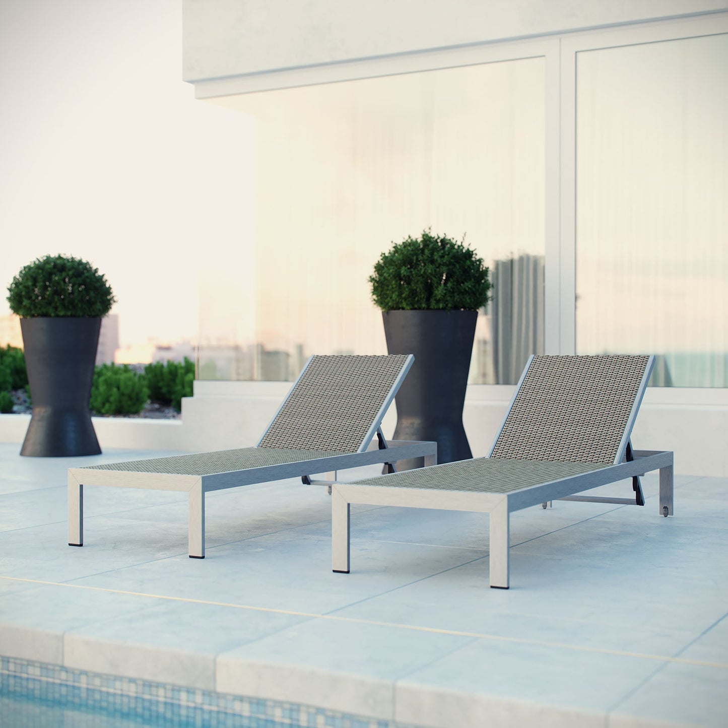 Shore Chaise Outdoor Patio Aluminum Set of 2 Silver Gray EEI-2477-SLV-GRY-SET