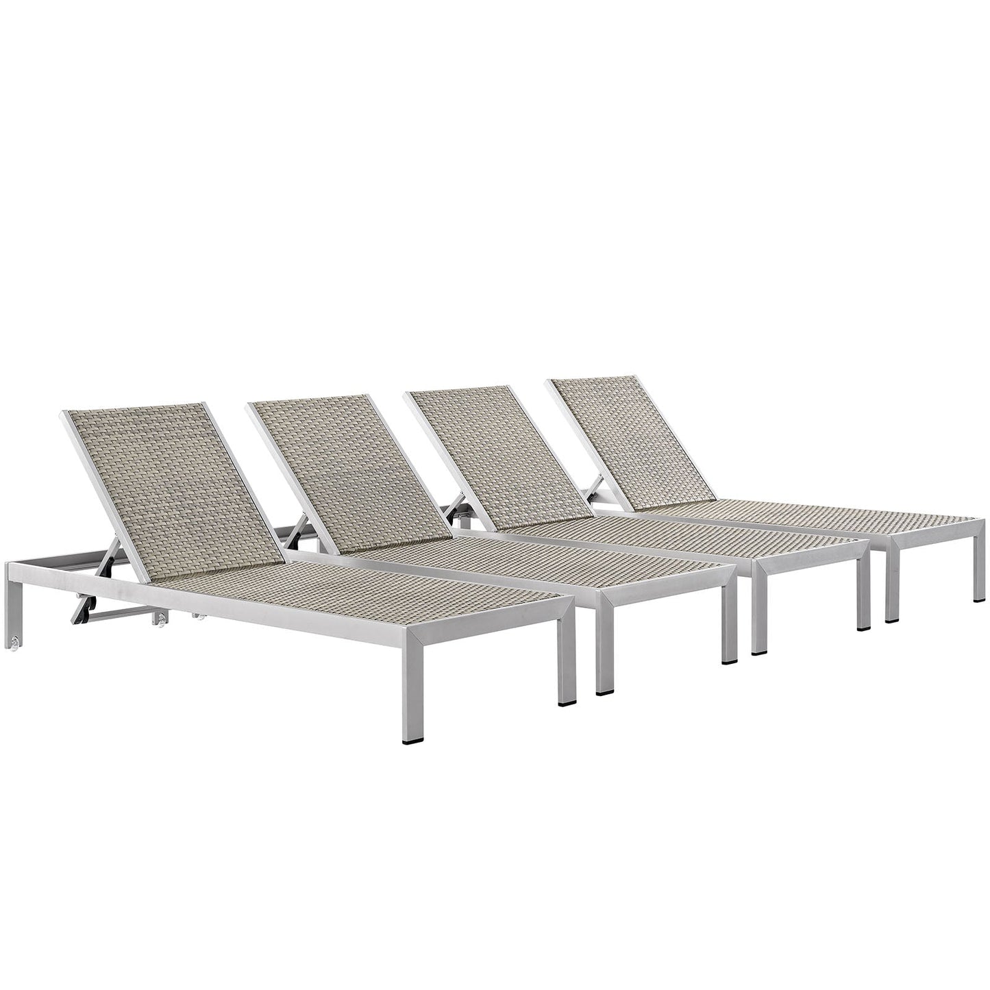 Shore Chaise Outdoor Patio Aluminum Set of 4 Silver Gray EEI-2478-SLV-GRY-SET