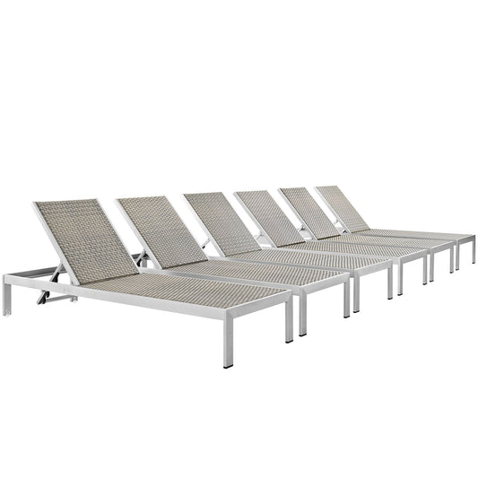 Shore Chaise Outdoor Patio Aluminum Set of 6 Silver Gray EEI-2479-SLV-GRY-SET