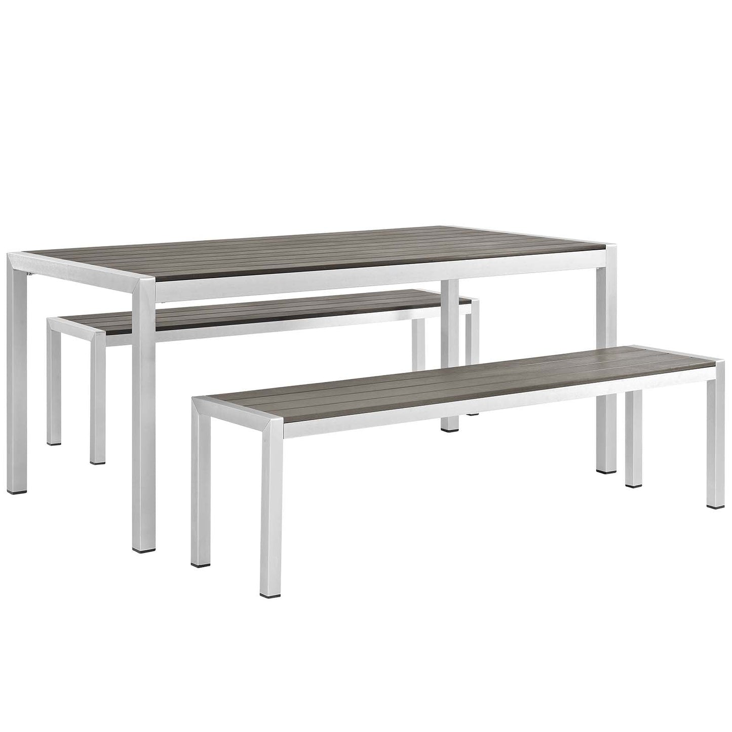 Shore 3 Piece Outdoor Patio Aluminum Dining Set Silver Gray EEI-2480-SLV-GRY-SET