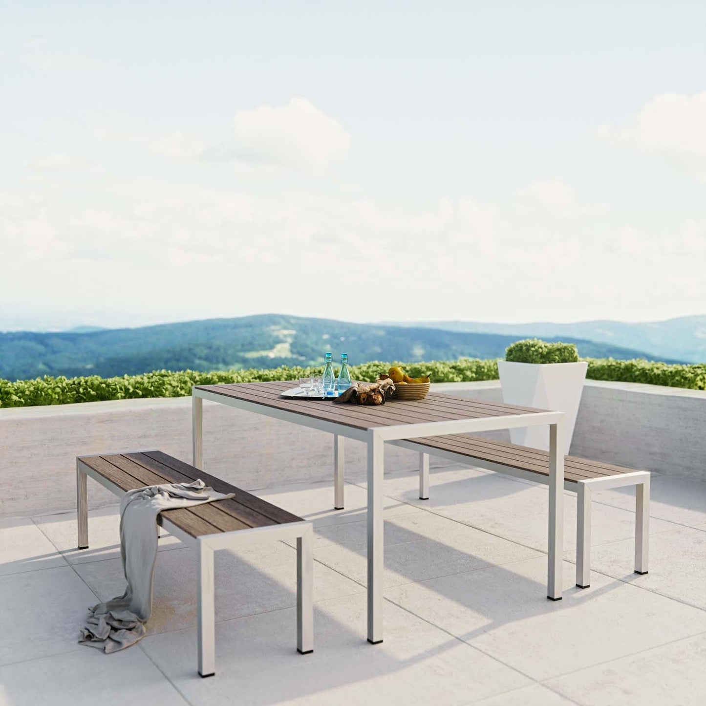 Shore 3 Piece Outdoor Patio Aluminum Dining Set Silver Gray EEI-2480-SLV-GRY-SET