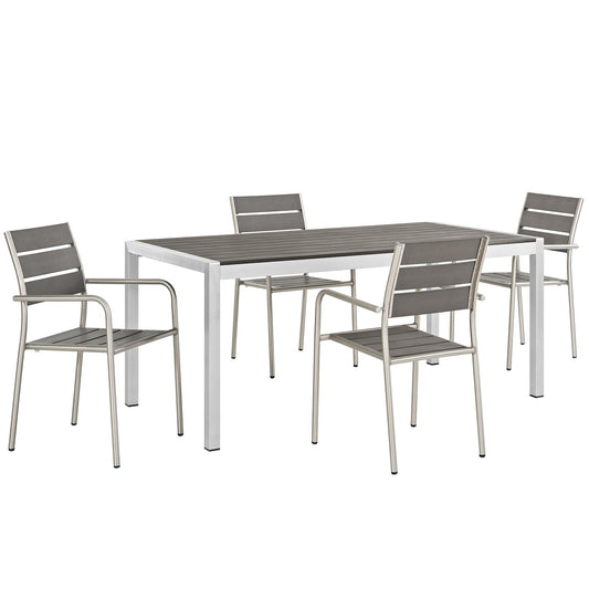 Shore 5 Piece Outdoor Patio Aluminum Dining Set Silver Gray EEI-2481-SLV-GRY-SET