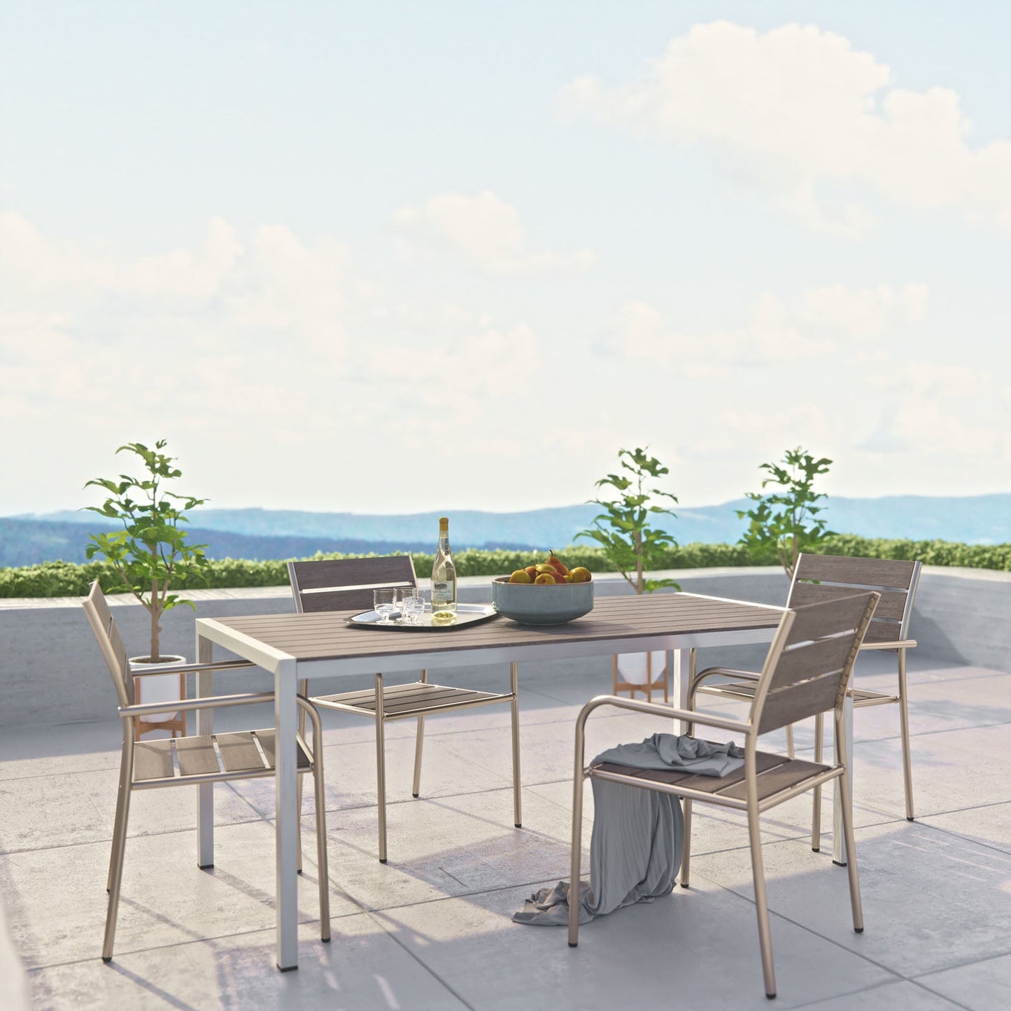 Shore 5 Piece Outdoor Patio Aluminum Dining Set Silver Gray EEI-2481-SLV-GRY-SET