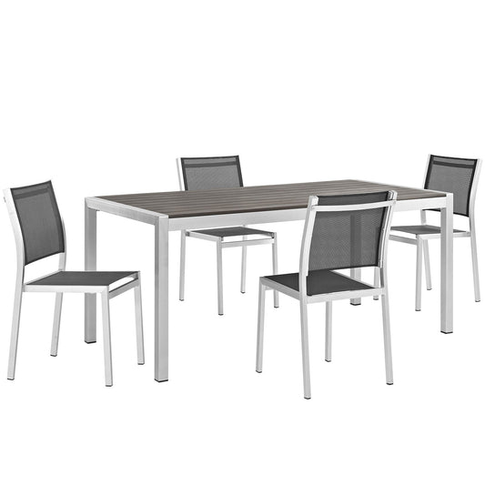 Shore 5 Piece Outdoor Patio Aluminum Dining Set Silver Black EEI-2482-SLV-BLK-SET