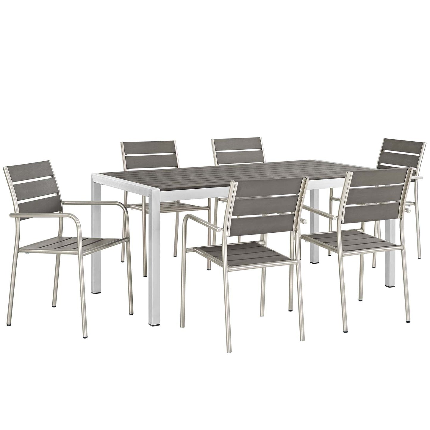 Shore 7 Piece Outdoor Patio Aluminum Dining Set Silver Gray EEI-2484-SLV-GRY-SET