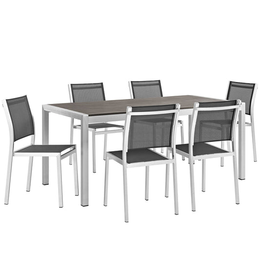 Shore 7 Piece Outdoor Patio Aluminum Dining Set Silver Black EEI-2485-SLV-BLK-SET