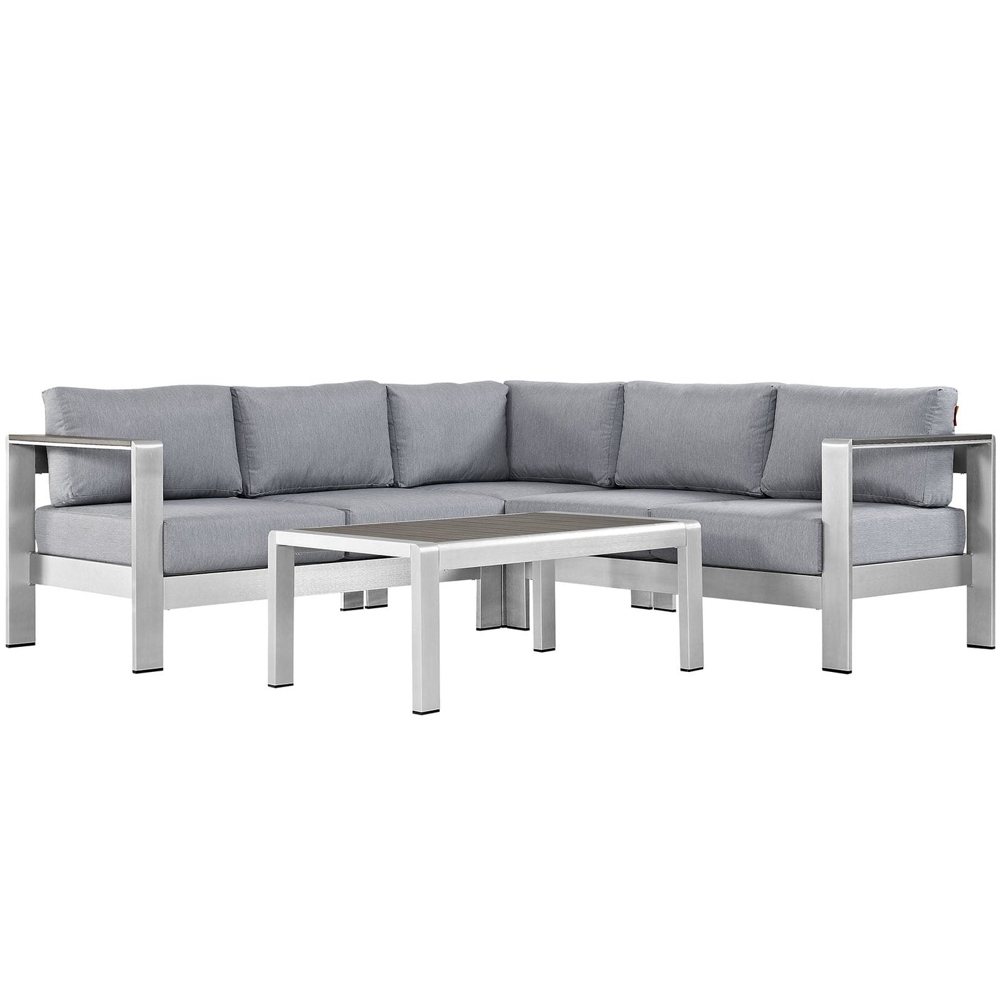 Shore 4 Piece Outdoor Patio Aluminum Sectional Sofa Set Silver Gray EEI-2559-SLV-GRY