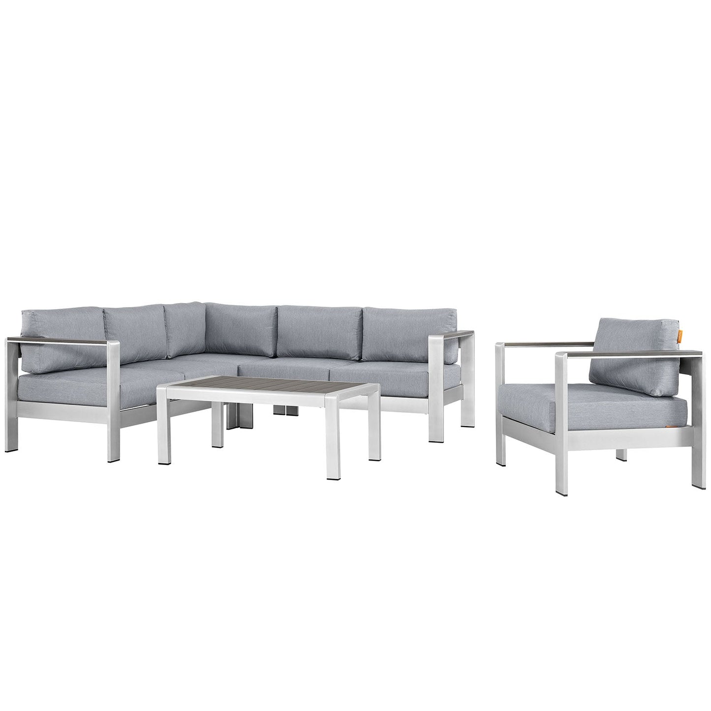 Shore 5 Piece Outdoor Patio Aluminum Sectional Sofa Set Silver Gray EEI-2560-SLV-GRY