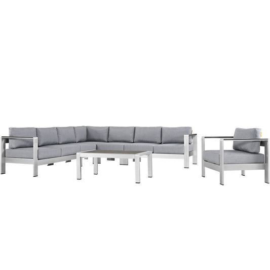 Shore 7 Piece Outdoor Patio Aluminum Sectional Sofa Set Silver Gray EEI-2562-SLV-GRY