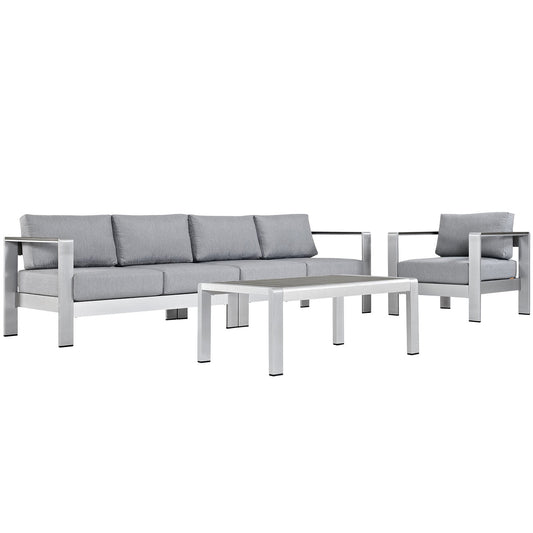 Shore 4 Piece Outdoor Patio Aluminum Sectional Sofa Set Silver Gray EEI-2563-SLV-GRY