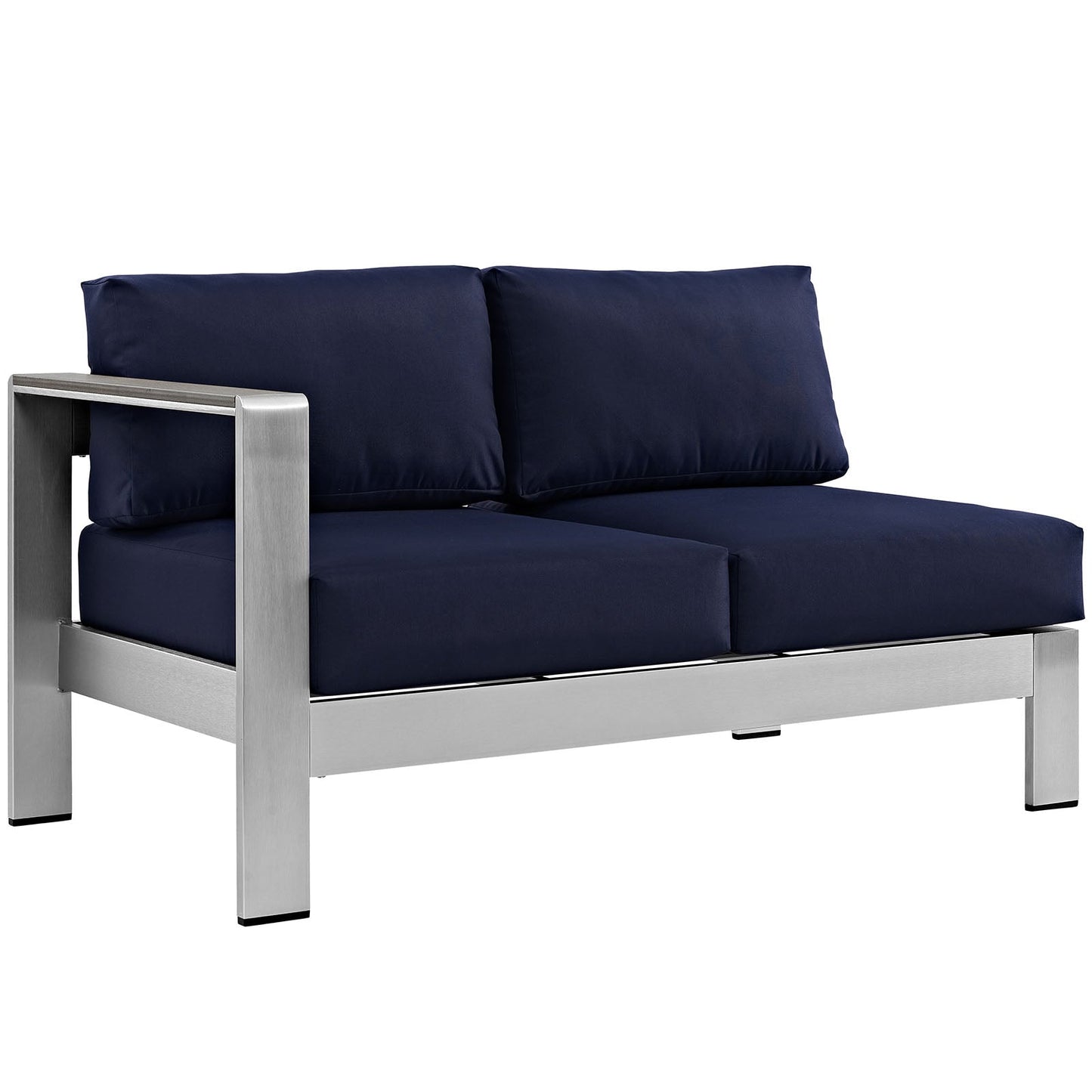 Shore 4 Piece Outdoor Patio Aluminum Sectional Sofa Set Silver Navy EEI-2563-SLV-NAV