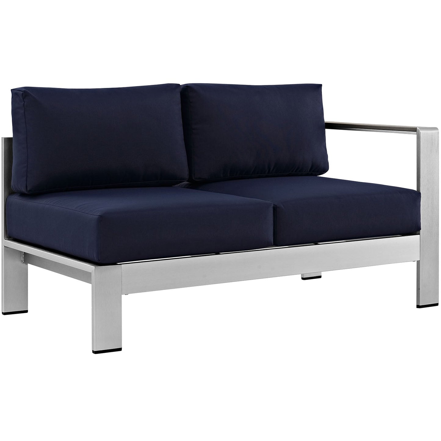 Shore 5 Piece Outdoor Patio Aluminum Sectional Sofa Set Silver Navy EEI-2564-SLV-NAV