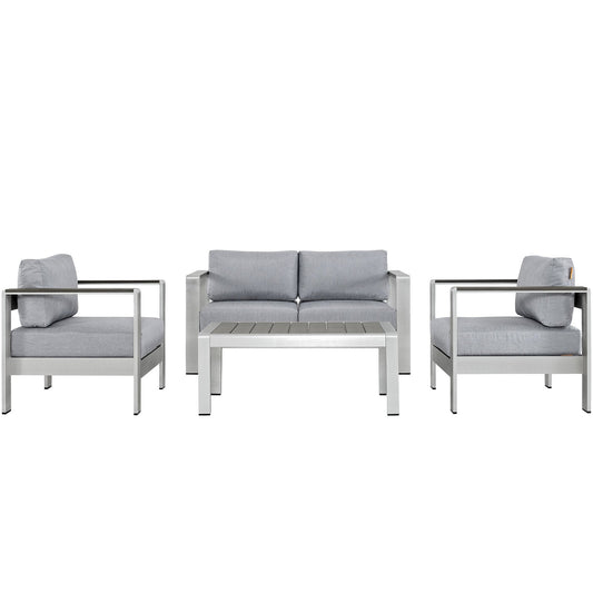 Shore 4 Piece Outdoor Patio Aluminum Sectional Sofa Set Silver Gray EEI-2567-SLV-GRY