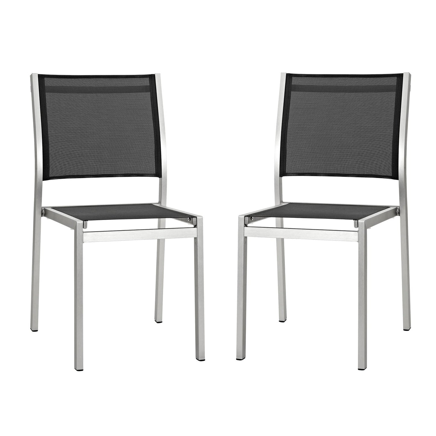 Shore Side Chair Outdoor Patio Aluminum Set of 2 Silver Black EEI-2585-SLV-BLK-SET