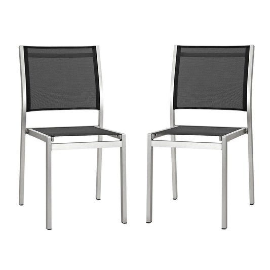 Shore Side Chair Outdoor Patio Aluminum Set of 2 Silver Black EEI-2585-SLV-BLK-SET