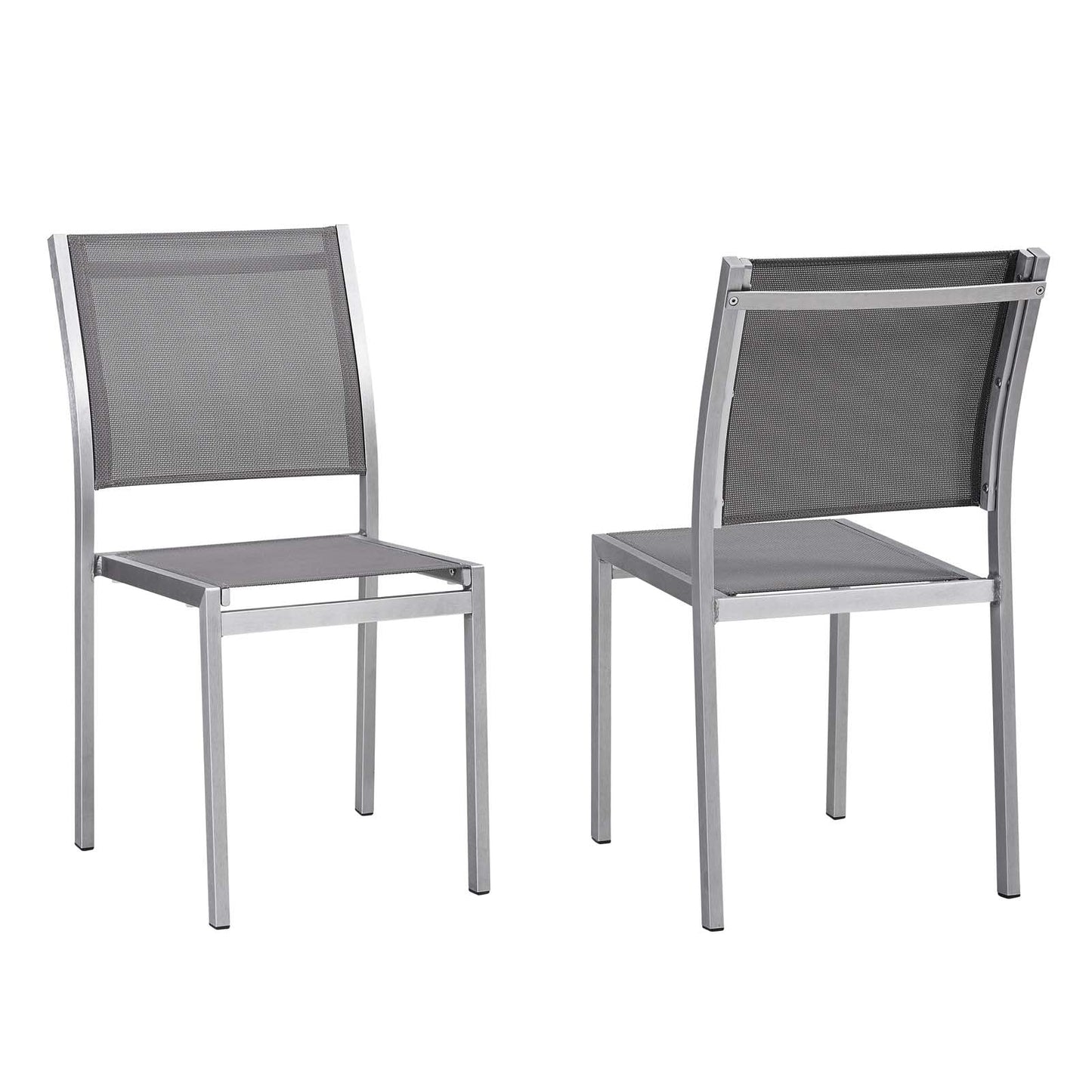 Shore Side Chair Outdoor Patio Aluminum Set of 2 Silver Gray EEI-2585-SLV-GRY-SET