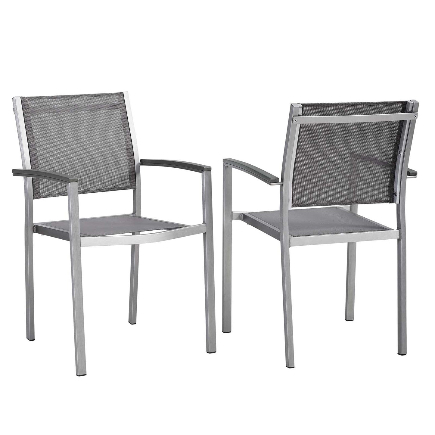 Shore Dining Chair Outdoor Patio Aluminum Set of 2 Silver Gray EEI-2586-SLV-GRY-SET