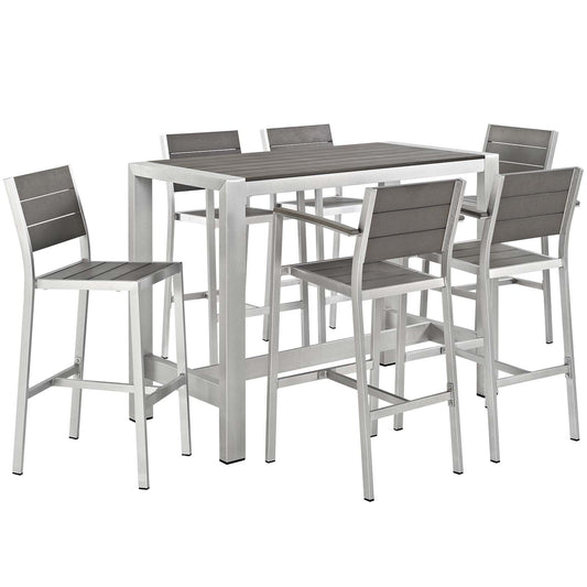 Shore 7 Piece Outdoor Patio Aluminum Dining Set Silver Gray EEI-2587-SLV-GRY-SET