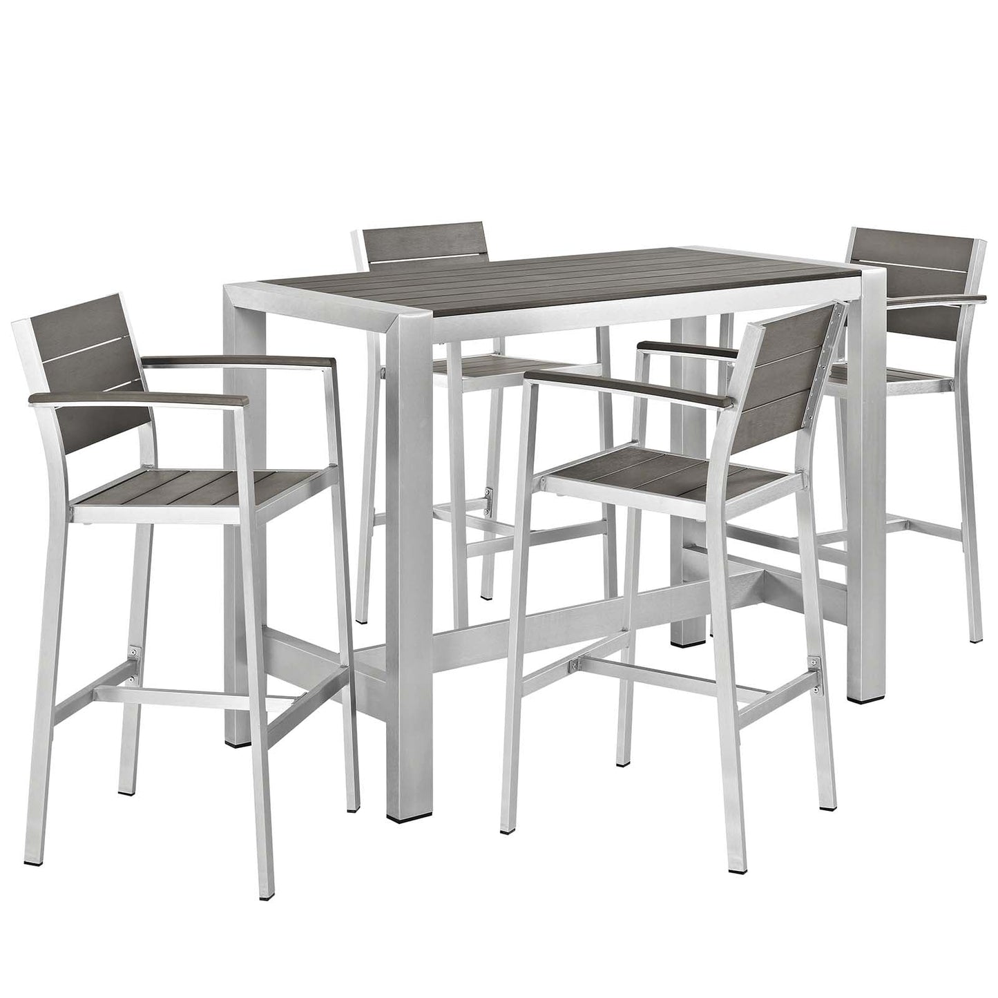 Shore 5 Piece Outdoor Patio Aluminum Dining Set Silver Gray EEI-2588-SLV-GRY-SET