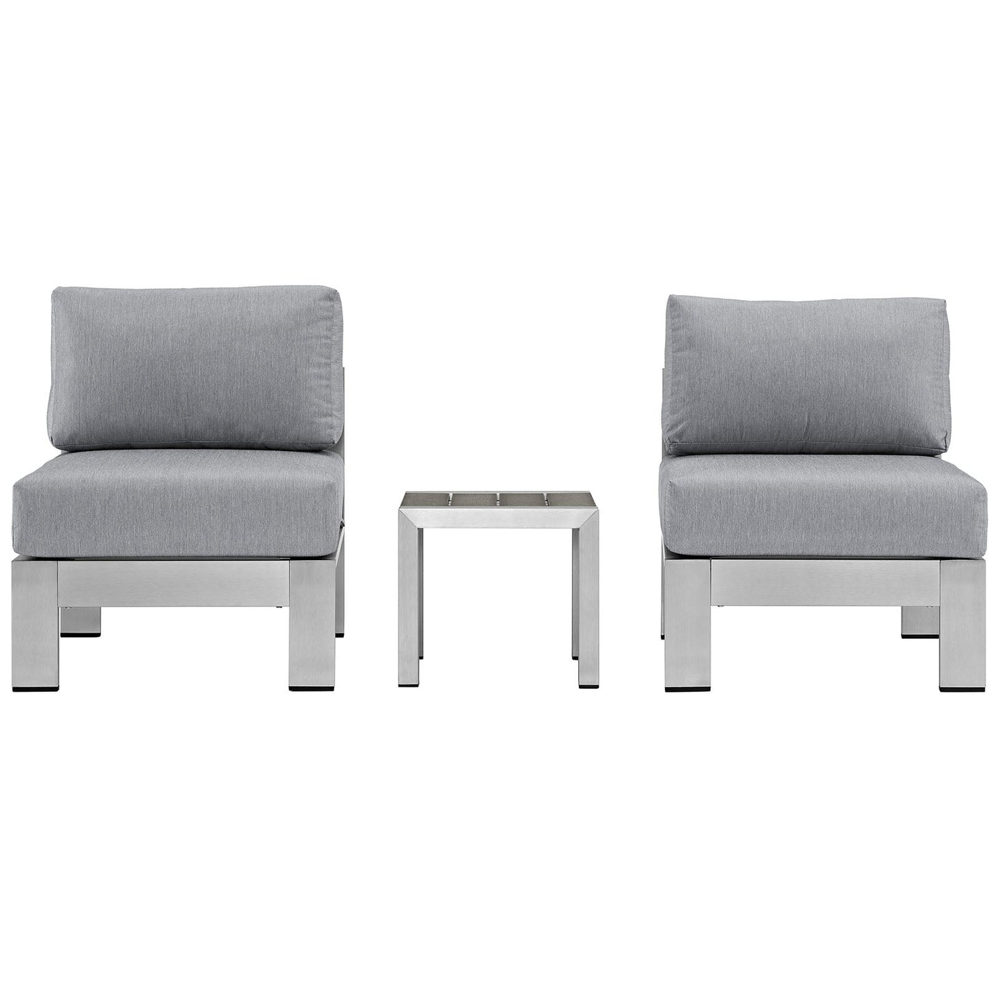 Shore 3 Piece Outdoor Patio Aluminum Sectional Sofa Set Silver Gray EEI-2598-SLV-GRY