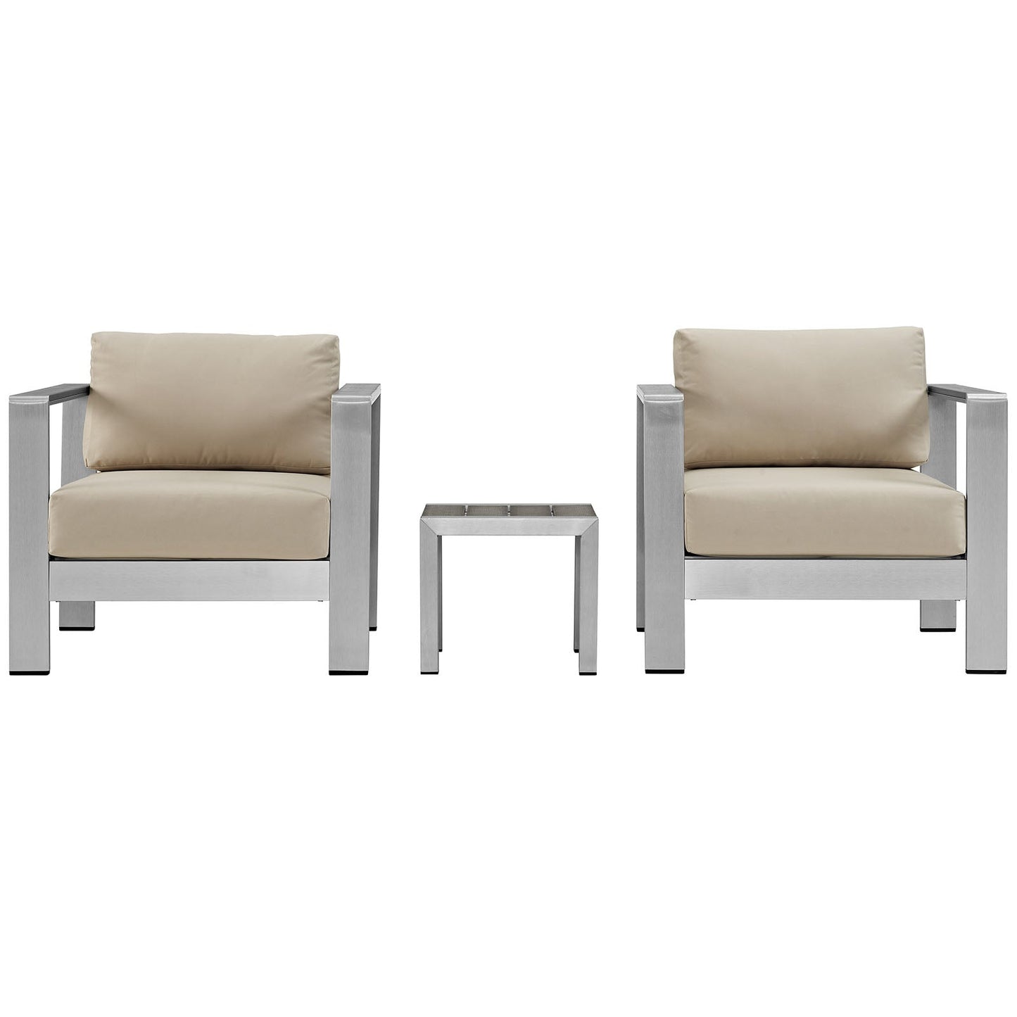 Shore 3 Piece Outdoor Patio Aluminum Set Silver Beige EEI-2599-SLV-BEI