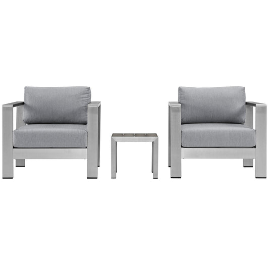 Shore 3 Piece Outdoor Patio Aluminum Set Silver Gray EEI-2599-SLV-GRY