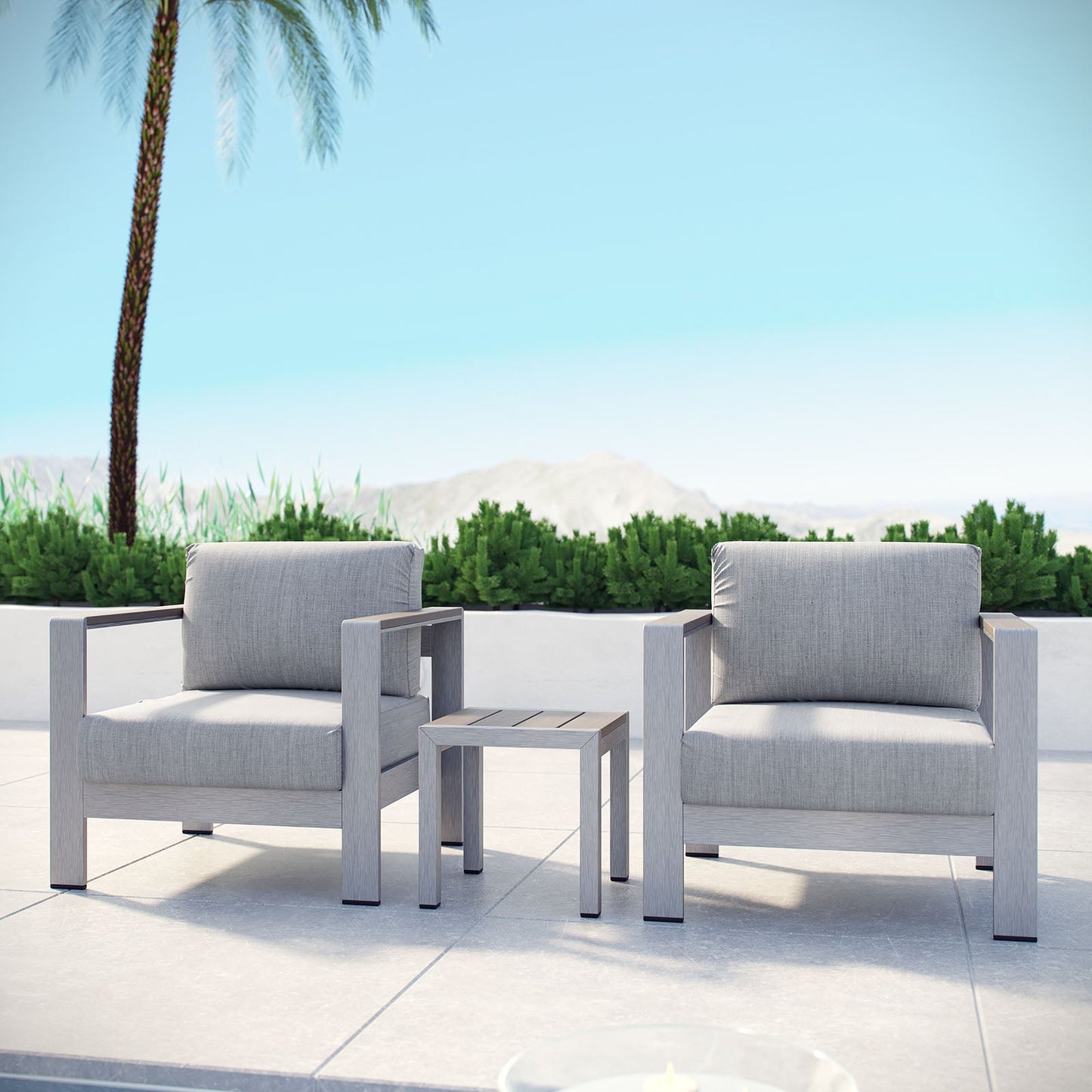 Shore 3 Piece Outdoor Patio Aluminum Set Silver Gray EEI-2599-SLV-GRY