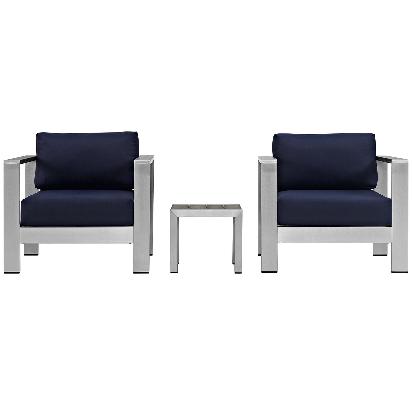 Shore 3 Piece Outdoor Patio Aluminum Set Silver Navy EEI-2599-SLV-NAV