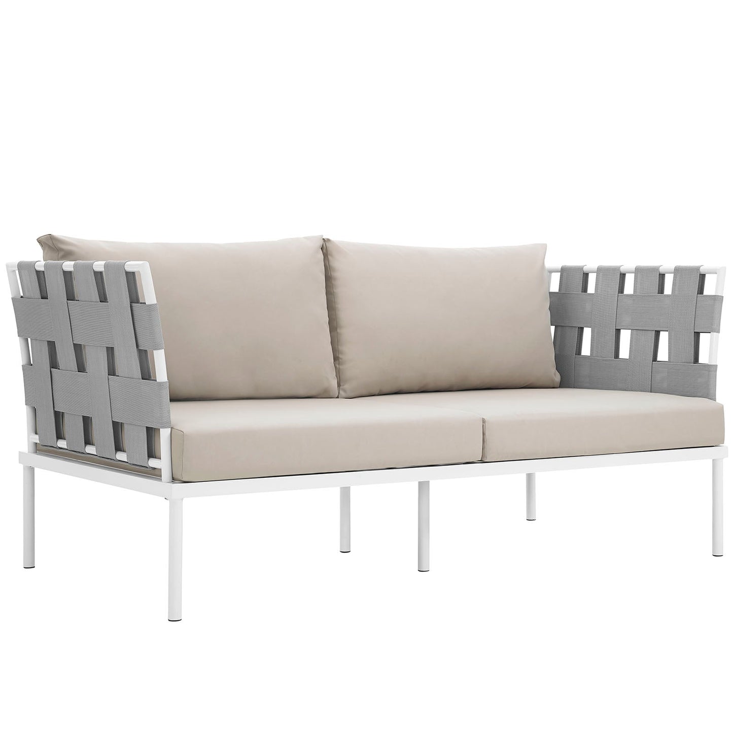 Harmony Outdoor Patio Aluminum Loveseat White Beige EEI-2603-WHI-BEI