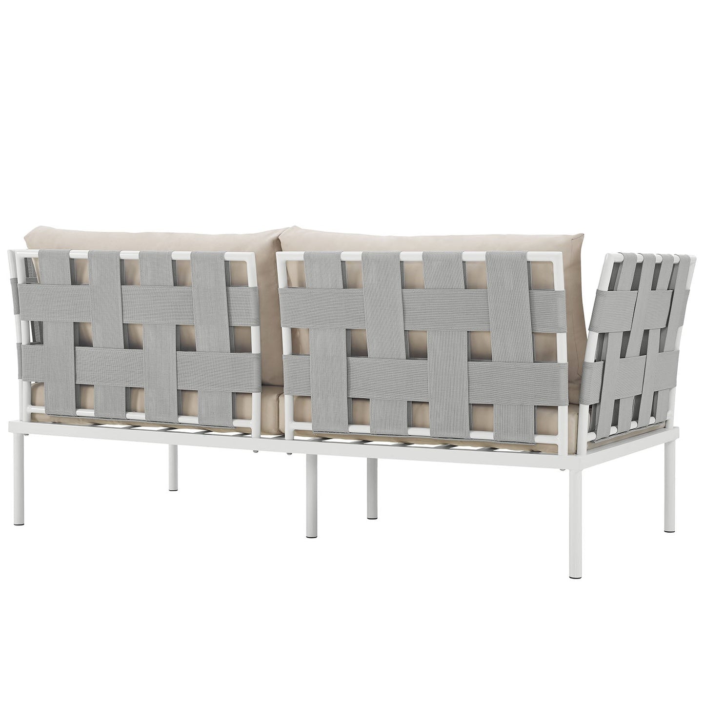 Harmony Outdoor Patio Aluminum Loveseat White Beige EEI-2603-WHI-BEI