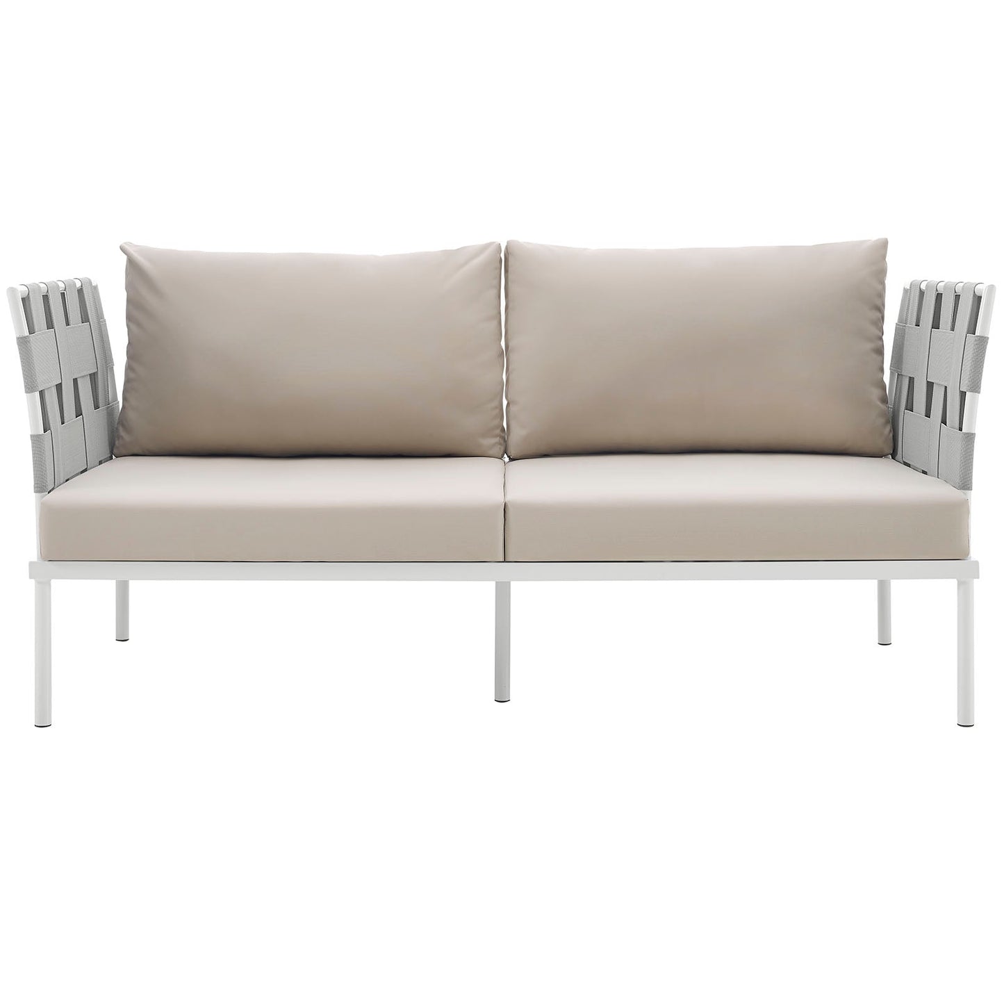 Harmony Outdoor Patio Aluminum Loveseat White Beige EEI-2603-WHI-BEI