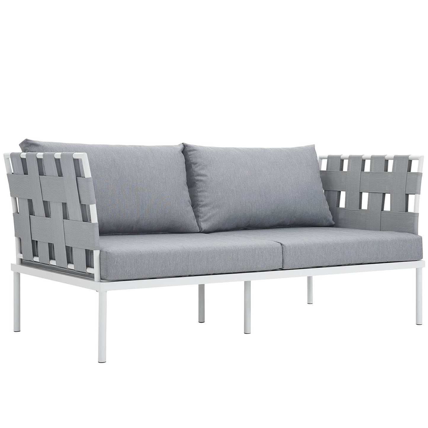 Harmony Outdoor Patio Aluminum Loveseat White Gray EEI-2603-WHI-GRY