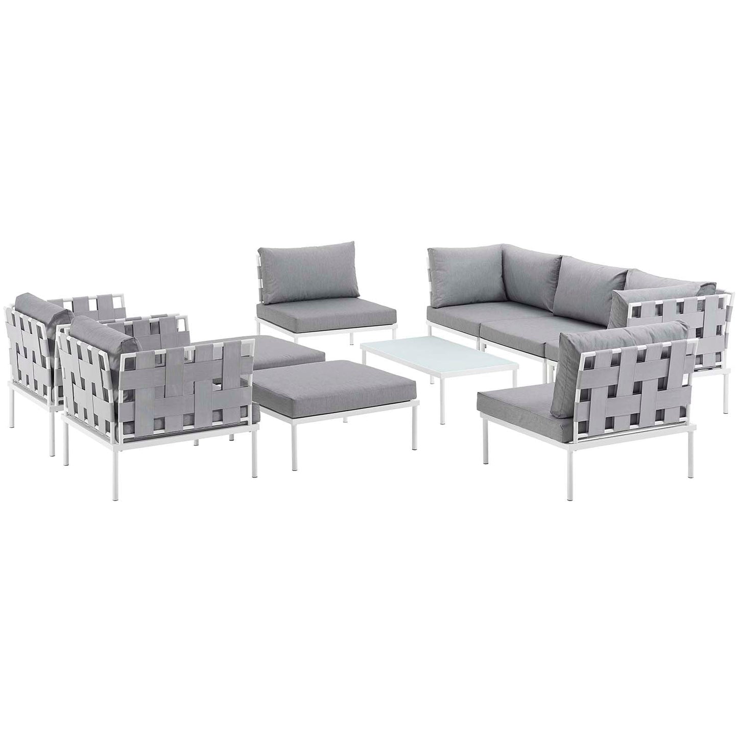 Harmony 10 Piece Outdoor Patio Aluminum Sectional Sofa Set White Gray EEI-2616-WHI-GRY-SET