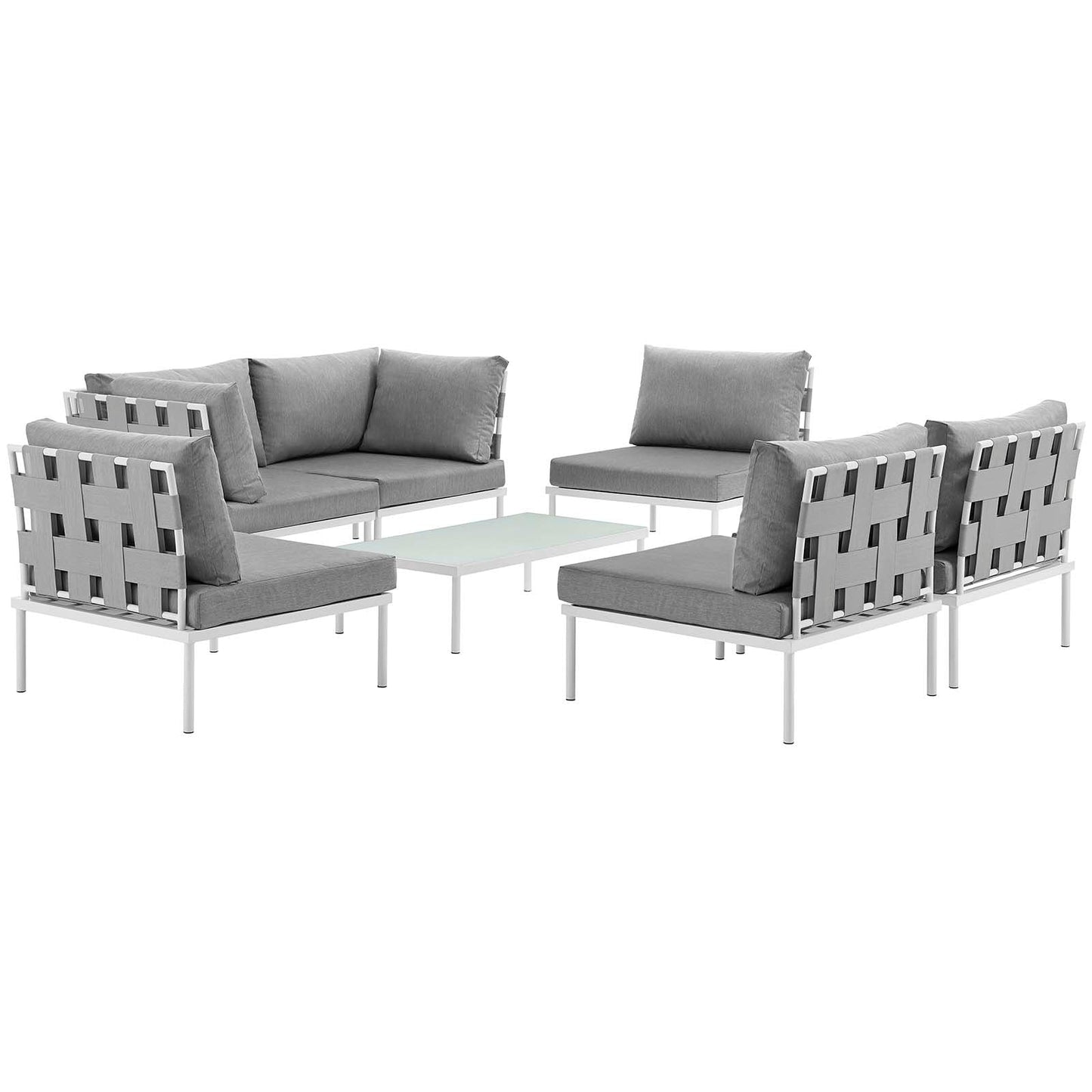 Harmony 7 Piece Outdoor Patio Aluminum Sectional Sofa Set White Gray EEI-2617-WHI-GRY-SET