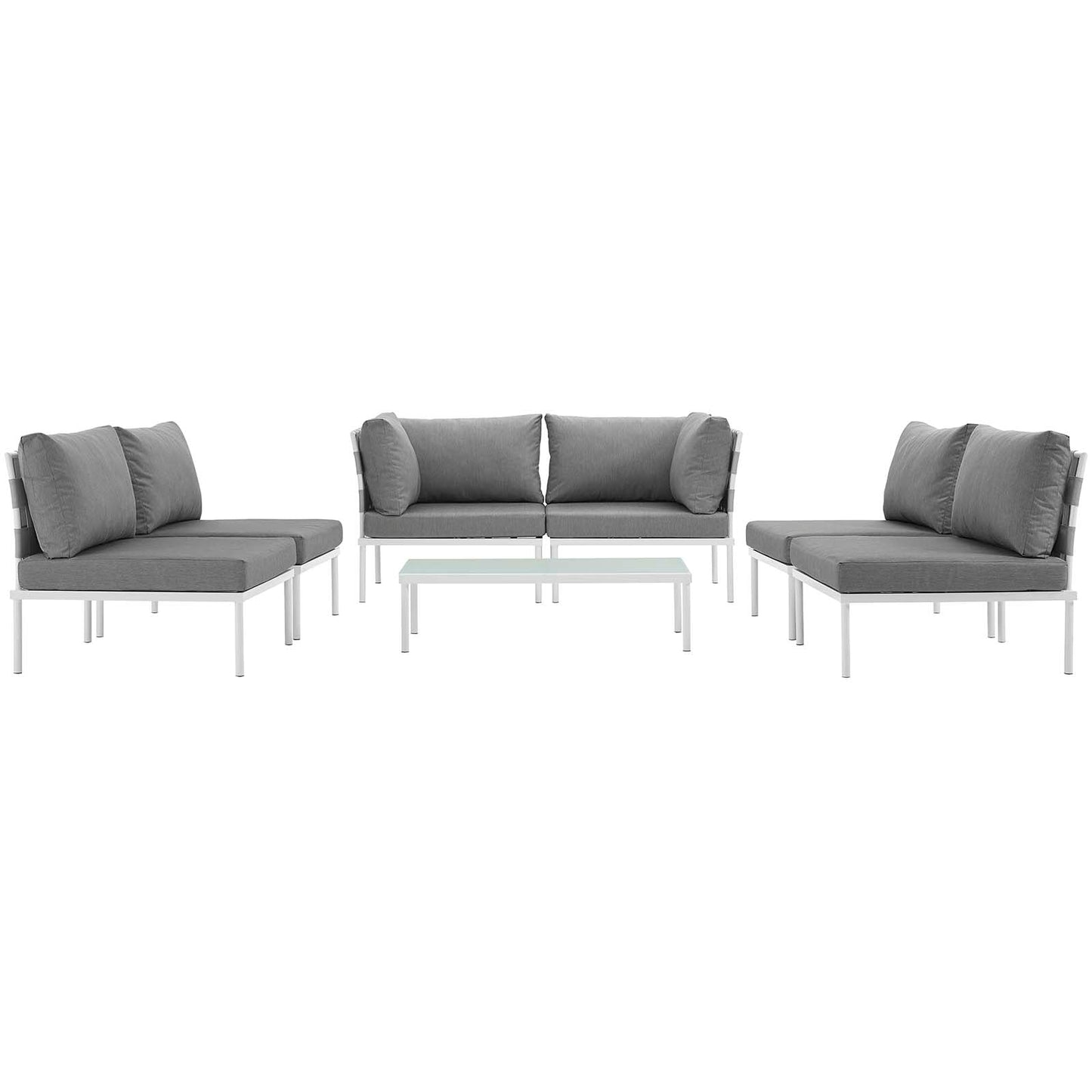 Harmony 7 Piece Outdoor Patio Aluminum Sectional Sofa Set White Gray EEI-2617-WHI-GRY-SET