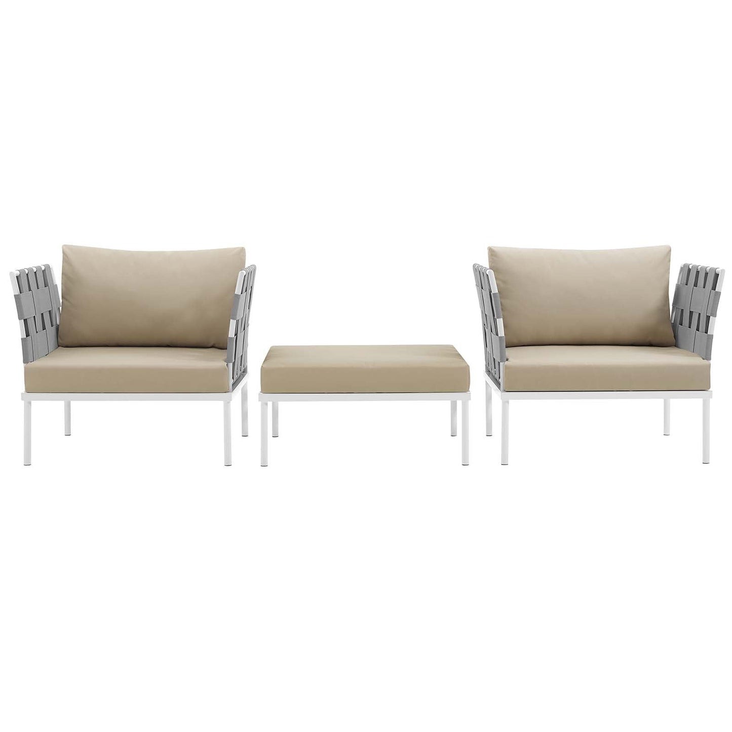 Harmony 3 Piece Outdoor Patio Aluminum Sectional Sofa Set White Beige EEI-2618-WHI-BEI-SET