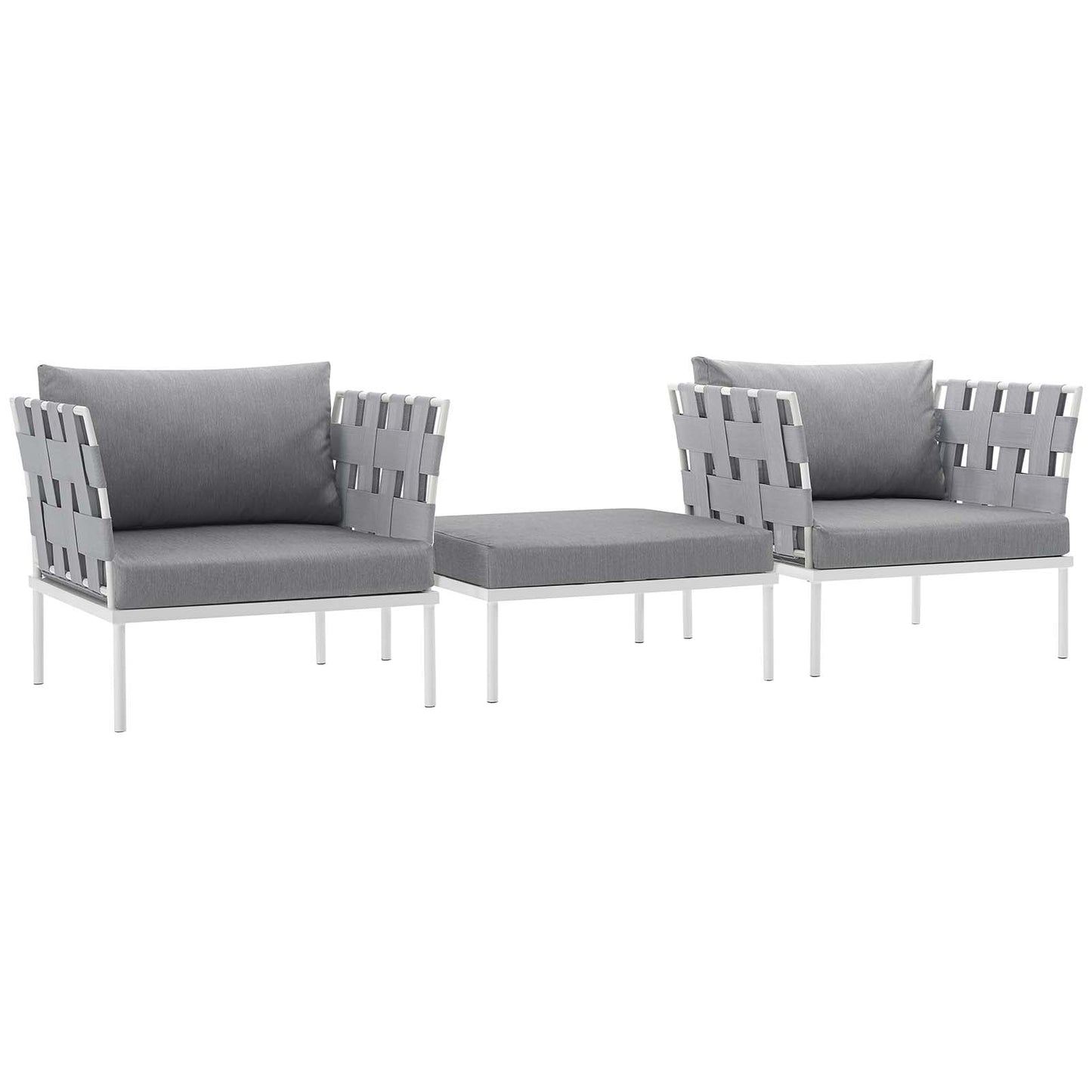 Harmony 3 Piece Outdoor Patio Aluminum Sectional Sofa Set White Gray EEI-2618-WHI-GRY-SET