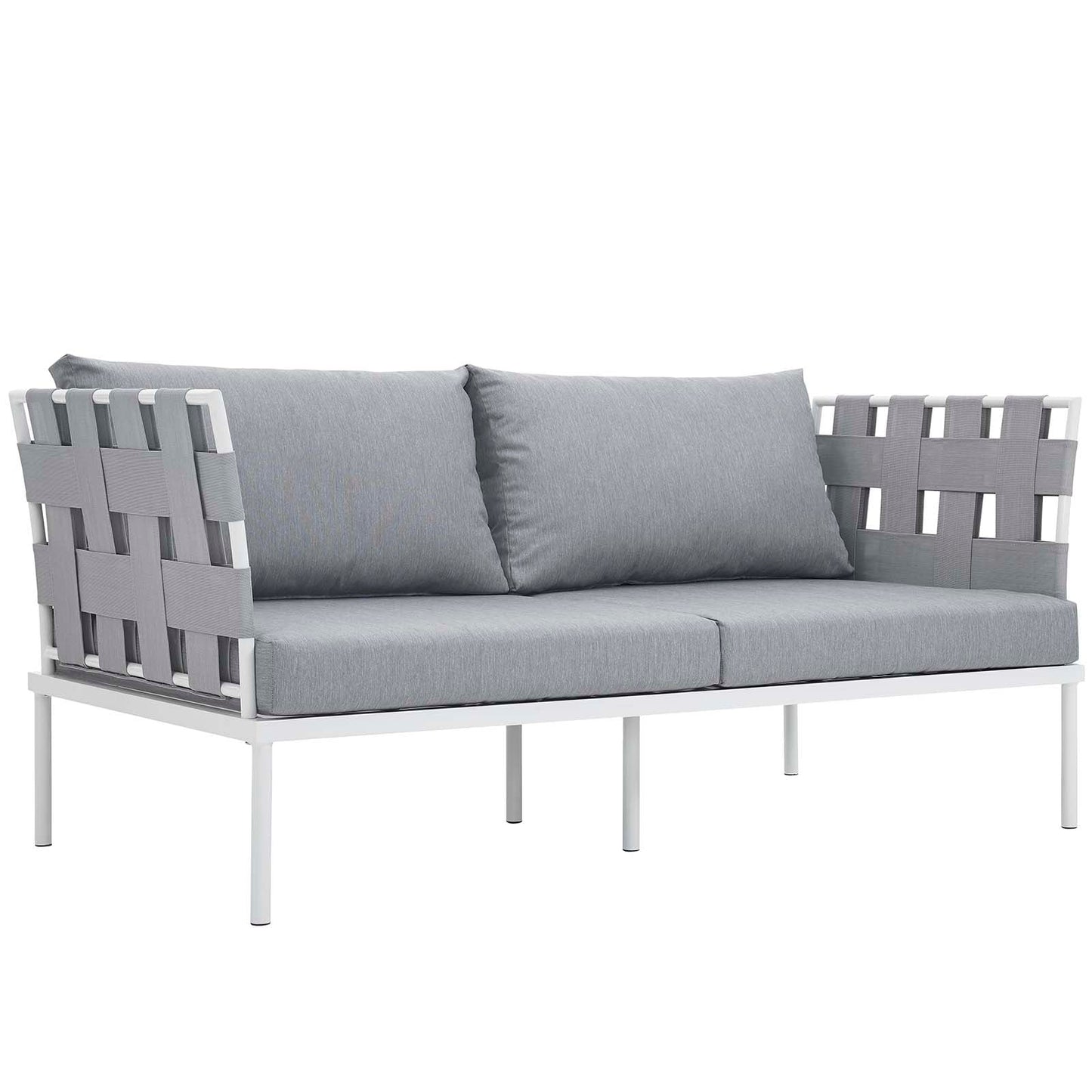 Harmony 5 Piece Outdoor Patio Aluminum Sectional Sofa Set White Gray EEI-2621-WHI-GRY-SET