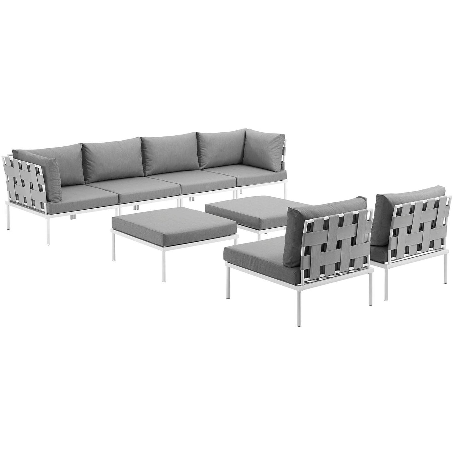 Harmony 8 Piece Outdoor Patio Aluminum Sectional Sofa Set White Gray EEI-2624-WHI-GRY-SET