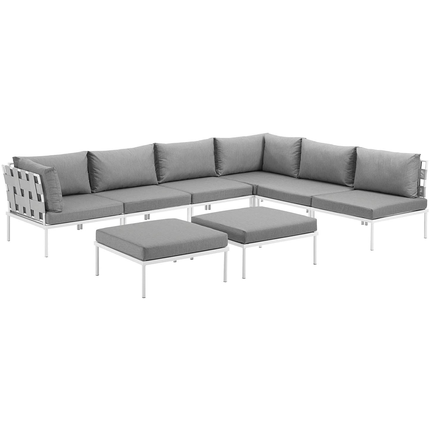 Harmony 8 Piece Outdoor Patio Aluminum Sectional Sofa Set White Gray EEI-2624-WHI-GRY-SET