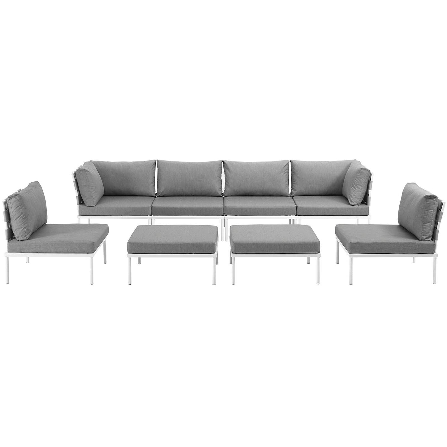 Harmony 8 Piece Outdoor Patio Aluminum Sectional Sofa Set White Gray EEI-2624-WHI-GRY-SET