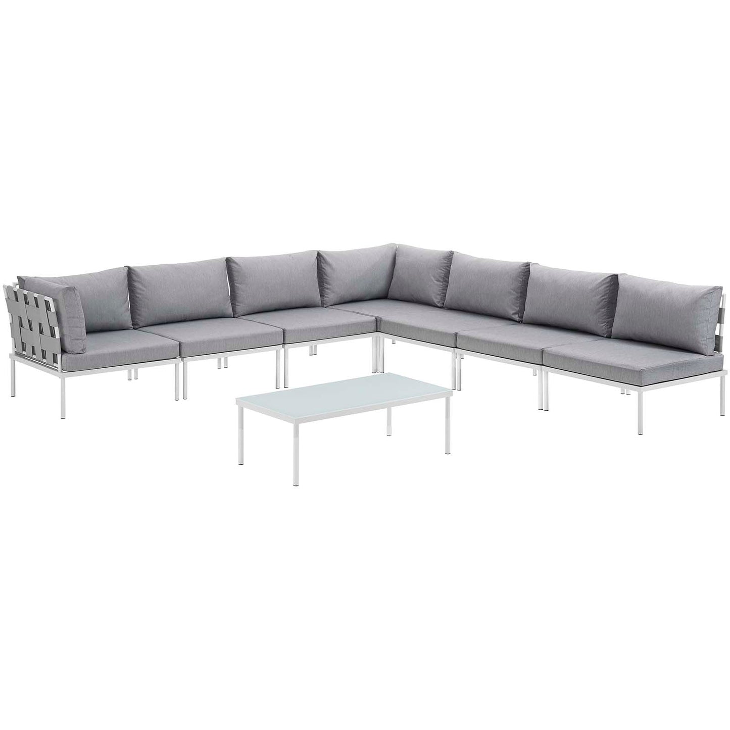 Harmony 8 Piece Outdoor Patio Aluminum Sectional Sofa Set White Gray EEI-2625-WHI-GRY-SET