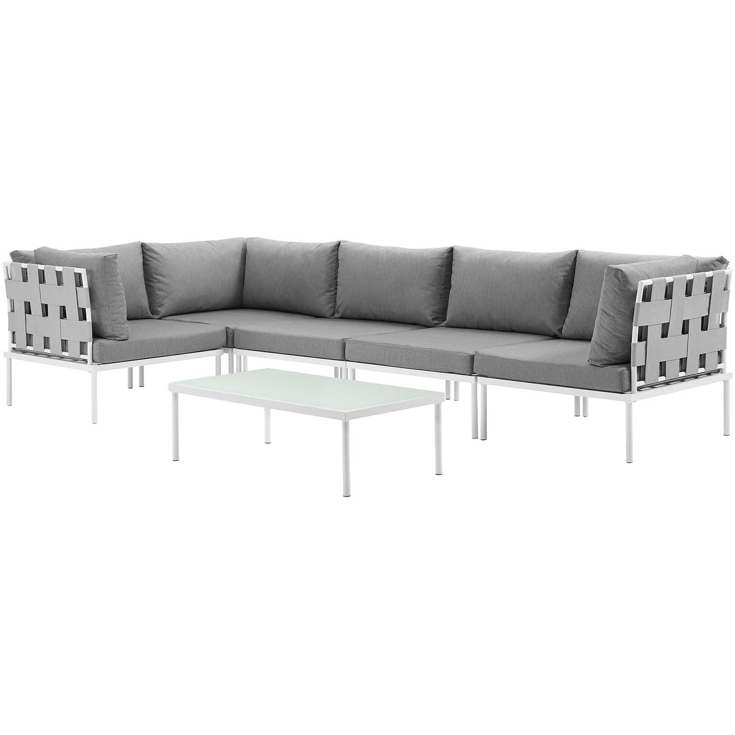 Harmony 6 Piece Outdoor Patio Aluminum Sectional Sofa Set White Gray EEI-2627-WHI-GRY-SET